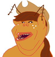 amerimutt antenna applejack applejack_(namefag) appleroach brown_eyes brown_hair cowboy_hat ear female hair lips meta:namefags my_little_pony orange_skin subvariant:impish_amerimutt teeth turkaryan turkroach variant:impish_soyak_ears // 857x894 // 66.4KB