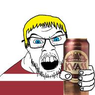 angry beer blue_eyes can country flag flag:latvia glasses hand holding_object kvass latvia open_mouth soyjak stubble ulmanlaiku variant:feraljak yellow_hair // 1500x1500 // 375.6KB