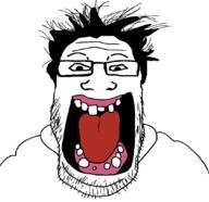 glasses hair merge open_mouth soyjak stubble tongue variant:markiplier_soyjak // 1080x1049 // 206.5KB