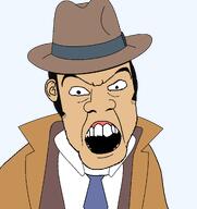 angry anime clothes hair hat inspector_zenigata lupin_iii necktie old_show open_mouth shaved side_burns suit variant:feraljak // 1700x1800 // 211.5KB