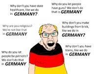 angry arm balding blond blue_eyes fat flag flag:germany germany gun hair open_mouth religion soyjak teeth text train variant:feraljak white_skin yellow_hair // 1875x1470 // 133.2KB