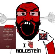 1984 angry arm beard book clothes fume glasses hand heart holding_book holding_object i_love ingsoc open_mouth red soyjak subvariant:science_lover tshirt variant:markiplier_soyjak // 800x789 // 283.4KB