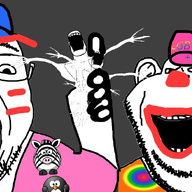 4soyjaks animal artist:fuck_all_liberals badge cap clothes clown cow dog ear fal glasses hand hat israel joe_biden lgbt open_mouth orange_shirt penguin pink_shirt soyjak stubble subvariant:fingerboy text variant:a24_slowburn_soyjak variant:bernd variant:impish_soyak_ears zebra // 1366x617 // 669.6KB
