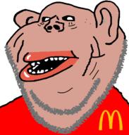 amerimutt brown_skin ear grey_hair mcdonalds old open_mouth soyjak stubble subvariant:impish_amerimutt variant:impish_soyak_ears wrinkles // 598x628 // 28.0KB