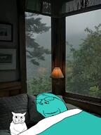 animal blanket calm cat comfy nature rain sleeping subvariant:wholesome_soyjak variant:catjak_(alternate) variant:gapejak window // 900x1200 // 454.4KB