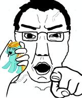 2soyjaks angry animal glasses hair hand my_little_pony open_mouth pointing pointing_at_viewer pony soyjak stubble subvariant:chuddy variant:chudjak variant:soyak vein yellow_hair // 490x586 // 104.0KB