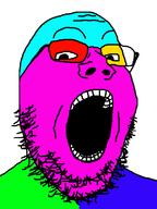 glasses open_mouth soyjak stubble trend:colorjak variant:gapejak // 599x800 // 30.8KB