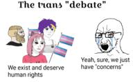 bloodshot_eyes concerned crying flag glasses nordic_chad open_mouth soyjak stubble text tranny variant:soyak // 1378x851 // 390.4KB