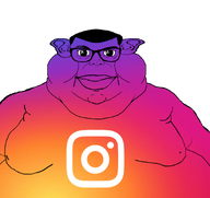 big_ears big_lips closed_mouth ear fat glasses gradient gradient_skin hair instagram lips logo mutt_lips obese purple_skin red_skin smile subvariant:branigger transparent_background variant:brandon yellow_skin