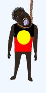 aboriginal australia black_skin bloodshot_eyes clothes crying ear flag flag:Australian_Aboriginal full_body hair hanging mustache nsfw open_mouth penis rope sleeveless_shirt small_penis soyjak stubble tbp tongue transparent_background variant:bernd yellow_teeth // 1400x2800 // 90.2KB