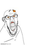 angry animated antenna bouncing ear glasses japanese_text mustache orange_eyes poyopoyo poyunpoyun reddit soyjak stretched_mouth stubble text variant:feraljak // 294x400 // 662.8KB