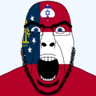 angry beard blue_eyes christianity facial_mark flag flag:georgia_(us_state) flag:israel forehead_mark georgia_(us_state) glasses god hair israel looking_at_you open_mouth queen_of_spades soyjak spade star_(symbol) star_of_david state stubble subvariant:cobson_front2 subvariant:spadeson text thick_eyebrows united_states variant:cobson // 800x800 // 51.2KB
