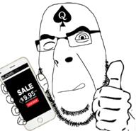 bbc blacked glasses hand holding_object holding_phone iphone phone queen_of_spades soyjak stubble subscription tattoo text thumbs_up tongue variant:cobson wink // 1097x1056 // 322.5KB