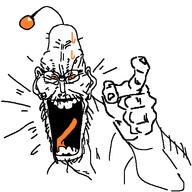 angry antenna arm ear glasses hand mustache open_mouth orange_sclera pointing reddit soyjak stubble variant:unknown // 601x601 // 26.5KB