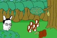 animal back bush canine closed_mouth drawn_background ear fangs forest fox full_body furry glasses hair hunter lime looking_at_you looking_to_the_right multiple_soyjaks nature nut nuts open_mouth peanut smirk smug soyjak subvariant:feralsquirrel tail tree trend:squirreljakking variant:chudjak variant:feraljak variant:markiplier_soyjak // 3000x2000 // 420.9KB