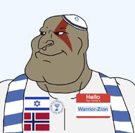 brown_eyes brown_skin clothes flag:israel flag:norway hat hello_my_name_is_(sticker) jewish_nose judaism kippah kratos mossad name_tag series:yehudyakim star_of_david subvariant:mexiaryan tallit variant:meximutt warrior-z_(user) warrior-zion // 886x872 // 36.8KB