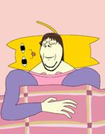 animal anime asian azumanga_daioh blanket brown_hair cat closed_eyes closed_mouth clothes glasses kasuga_ayumu mihama_chiyo's_father muscles sleeping soyjak stubble subvariant:wholesome_soyjak variant:gapejak yellow_skin // 2062x2634 // 181.0KB