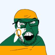 angry ehime flag flag:ehime glasses hair japan looking_at_you mustache open_mouth soyjak stubble teeth todofuken transparent_background variant:feraljak // 1500x1500 // 97.2KB