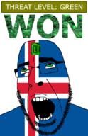 ahegao country emerald flag flag:iceland gem glasses green green_eyes hair iceland looking_up open_mouth schlog_color_event soyjak soyjak_blog stubble teeth text threat_level_green variant:cobson won // 721x1115 // 140.4KB