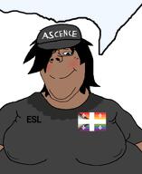 ascence_(user) bbw clothes esl fat female flag:quebec glasses hair hat meta:namefags obese quebec smile speech_bubble subvariant:braniggerplier subvariant:gapejak_female subvariant:terryjak variant:gapejak // 1674x2049 // 301.5KB