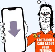 antenna atheism collar collared_shirt down_arrow downvote fact glasses gold hair long_hair lowered_eyebrows mullet mustache nose_piercing nose_ring orange_eyes orange_shirt reddit reddit_gold reddit_silver shirt_with_words showing_phone showing_something silver smirk smug snoo subvariant:mulletjak_phone text variant:mulletjak // 1780x1665 // 74.2KB