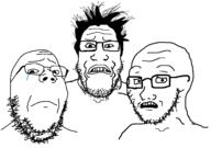 3soyjaks closed_mouth crying frown glasses hair looking_at_you sad scared soyjak stubble subvariant:soyak_(concerned) variant:gapejak variant:markiplier_soyjak variant:soyak // 1656x1162 // 236.8KB