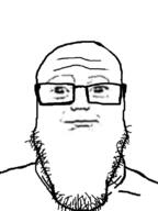 bald closed_mouth clothes firehead_lines forehead_wrinkles glasses small_face smile stretched_chin stubble variant:markiplier_soyjak white_background // 600x800 // 121.0KB