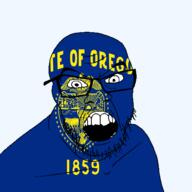 1859 angry animal bird eagle flag flag:oregon glasses hair looking_at_you mustache open_mouth oregon soyjak star_(symbol) state stubble teeth text transparent_background united_states variant:feraljak // 1500x1500 // 339.9KB