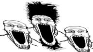 3soyjaks animated distorted glasses hair irl nsfw open_mouth soyjak stubble variant:markiplier_soyjak vore // 600x338 // 1.3MB