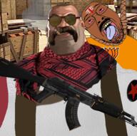 ak-47 angry arab bindi brown_skin clothes counter_strike country cow_urine flag:transgender_pride_flag glasses gun hair hanging hindflea hindroach hindu hinduism hinduu india indian keffiyeh komaiyam mge mustache open_mouth pajeet poojeet rapejeet rope seething shemagh slopjak soldier_(tf2) soyjak stubble suicide sunglasses team_fortress_2 tongue variant:bernd yellow_teeth // 512x508 // 472.3KB