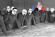 arm baby black_skin blood bloodshot_eyes calm closed_mouth clothes collar_tabs colorful crying deformed flag glasses glowing_eyes green_eyes grey_skin hair hand hanging iron_cross leg map military military_uniform multiple_soyjaks mustache nazism open_mouth purple_hair reichsadler rope smile soot soot_colors soyjak soyjak_party stretched_chin stubble subvariant:jacobson subvariant:wholesome_soyjak suicide table thougher tongue tranny uniform variant:a24_slowburn_soyjak variant:bernd variant:carterjak variant:chudjak variant:cobson variant:gapejak variant:impish_soyak_ears variant:kuzjak variant:markiplier_soyjak variant:nojak variant:soyak // 2048x1399 // 2.4MB