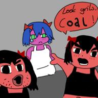 angry anti_s4s blue_hair bury_ebil_gril bury_pink_gril closed_mouth clothes coal crying edit frown green_eyes hair hair_ribbon open_mouth pink_skin pointing red_skin s4s_(4chan) soy_parody speech_bubble stubble text variant:two_pointing_soyjaks // 540x540 // 210.5KB