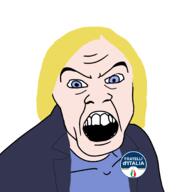 badge blue_eyes clothes female fratelli_d'italia giorgia_meloni italy open_mouth politician subvariant:female_feraljak text variant:feraljak yellow_hair // 2048x2048 // 211.9KB