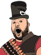 bandolier bullet clothes ear ghastly_gibus hat heavy_(tf2) jacket open_mouth soyjak stubble team_fortress_2 top_hat valve variant:hot_sauce video_game white_skin // 555x742 // 207.8KB