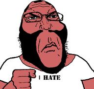 angry balding beard closed_mouth clothes fist frown glasses hand holding_object i_hate merge nails pink_skin punisher_face red_eyes series:fusionjaks soyjak stubble subvariant:science_lover2 template text variant:markiplier_soyjak2 white_background // 952x909 // 23.1KB