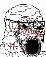 blood body_horror glasses horror melting missing_eye open_mouth soyjak stubble variant:soyak // 644x800 // 54.7KB