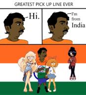 blond brown_skin buff clothes coco_(ongezellig) female flag:india gift_card india indian maya_(ongezellig) muscles mustache mymy ongezellig orange_hair pajeet shirts subvariant:unbotheredchud subvariant:unbotheredpajeet variant:pajeetjak // 1226x1353 // 527.5KB