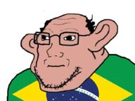 amerimutt balding brazil brown_skin closed_mouth clothes concerned country ear flag flag:brazil glasses hair soyjak stubble text variant:soyak // 912x684 // 2.4MB