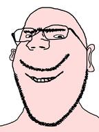 ear glasses mustache small_eyes smile soyjak stubble subvariant:wholesome_soyjak variant:gapejak white_skin // 600x800 // 70.2KB