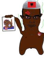 2soyjaks albania anger_mark black_skin bloodshot_eyes closed_mouth clothes country crying ear flag flag:albania flag:serbia glasses hair hanging hat mustache naked nsfw open_mouth penis purple_hair reichsadler rope serbia smile soyjak stinky subvariant:chudjak_front suicide tongue variant:bernd variant:chudjak yellow_teeth // 680x897 // 92.9KB