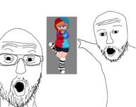 2soyjaks breasts glasses hair hoodie kelly_june_madeline kneesocks leg_warmers meta:contains_both_ias_and_nas mouth_open shorts variant:two_pointing_soyjaks // 750x593 // 138.8KB