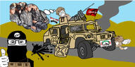 balaclava black_skin closed_mouth clothes dead flag glasses hand hat husayn_ibn_ali iraq isis islam mask popular_mobilization_forces shia thumbs_up truck variant:feraljak variant:gapejak variant:markiplier_soyjak // 3450x1710 // 923.4KB