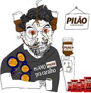 addiction angry award beard bloodshot_eyes bruno_pierozi café_pilão coffee cup ear frown glasses hair mug needle portuguese_text red_eyes stubble syringe teeth variant:feraljak white_background // 1190x1214 // 365.1KB