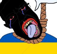 blackface bloodshot_eyes crying dead oink rope subvariant:chudjak_front suicide tear ukraine vantablack_skin variant:chudjak // 768x719 // 266.4KB