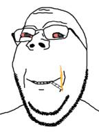bloodshot_eyes cigarette glasses happy high nose red_eyes smile smoking stubble subvariant:wholesome_soyjak teeth variant:gapejak weed wrinkles // 600x800 // 44.0KB