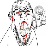 2soyjaks angry blood bloodshot_eyes cracked_teeth doctor ear meds nosebleed red_eyes soyjak subvariant:dr_soystein subvariant:feralrage variant:feraljak variant:markiplier_soyjak vein // 894x894 // 502.1KB