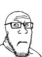 alternate bald closed_mouth frown glasses irritated looking_to_the_left monochrome raised_eyebrow soyjak stubble subvariant:threefourthsplier variant:markiplier_soyjak white_background // 600x800 // 41.8KB