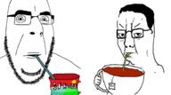 2soyjaks anger_mark angry closed_mouth drinking_straw glasses hair holding_object series:drinkjaks sproke stubble tea variant:chudjak variant:cobson // 918x510 // 122.9KB