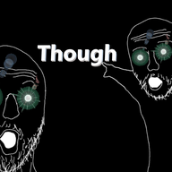 2soyjaks arm black_skin glowing glowing_eyes hand inverted mustache open_mouth pointing soyjak stubble text thougher variant:two_pointing_soyjaks // 680x538 // 122.0KB