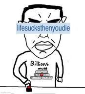 angry arm button closed_mouth clothes ear glasses hair hand imgflip.com lifesucksthenyoudie millions_must_die soybooru soyjak subvariant:pol_face text tshirt variant:chudjak // 500x552 // 43.5KB